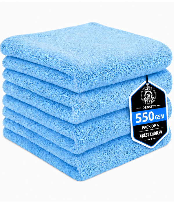 SprayMonkeys 550Gsm Ez Wave Microfiber Cloth  - 4 Pack (Blue)