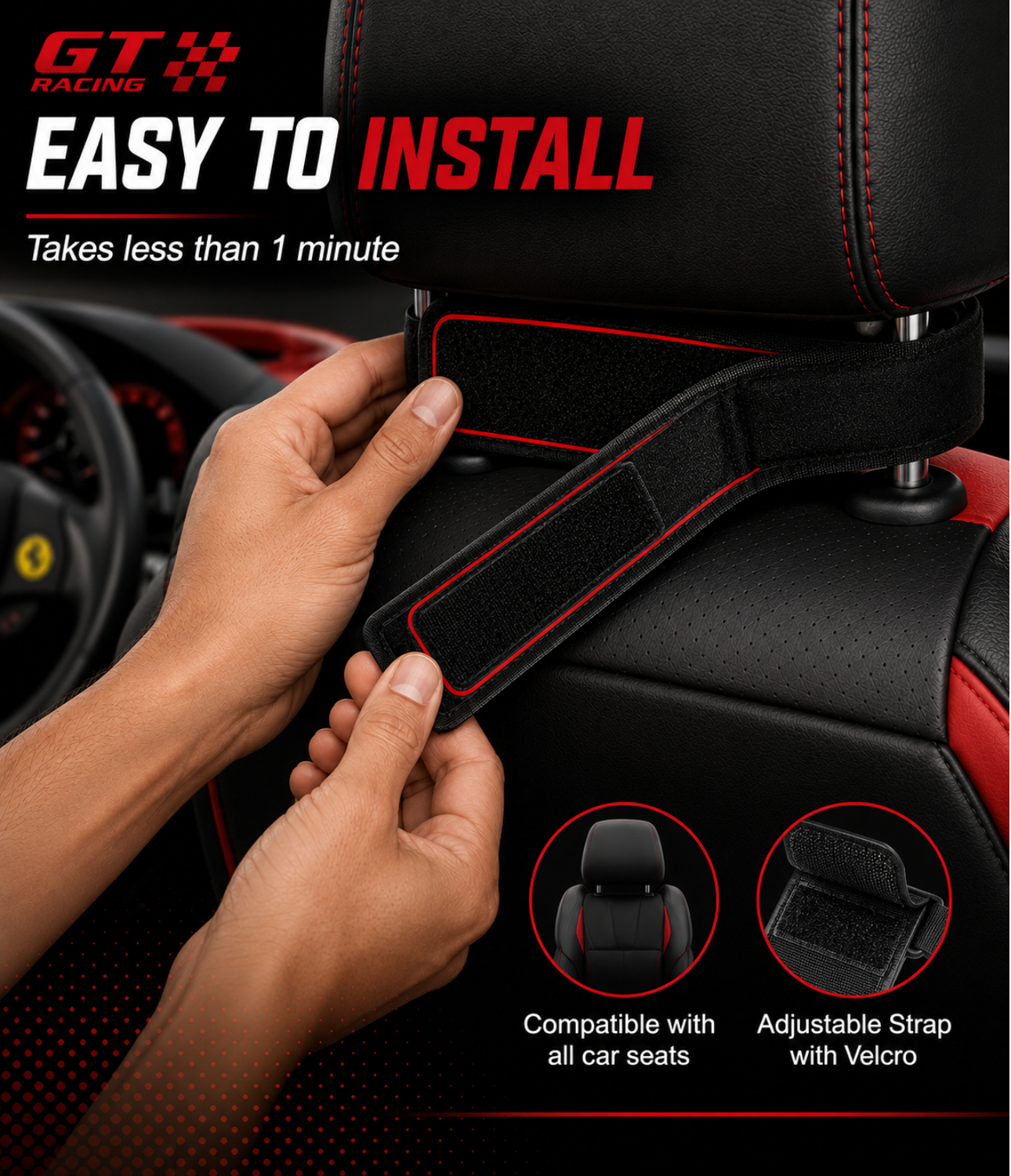 GT Racing Memory Foam Car Neck Pillow - Black (1 Pack)