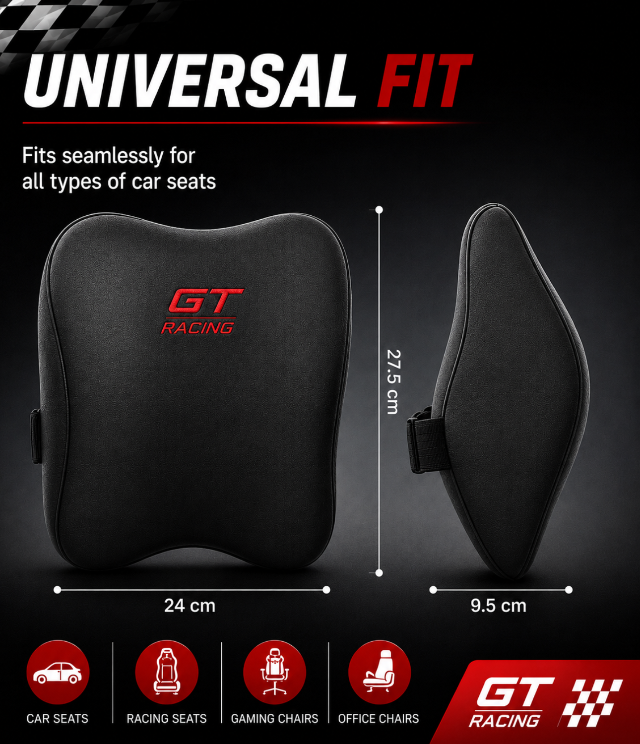 GT Racing Memory Foam Car Neck Pillow - Black (2 Pack)