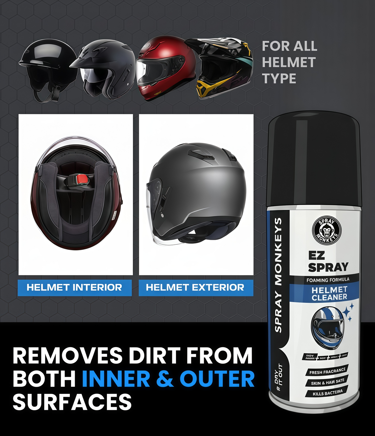 EZ Spray Helmet Cleaner with Microfiber Cloth (150 ml Spray + Cloth)