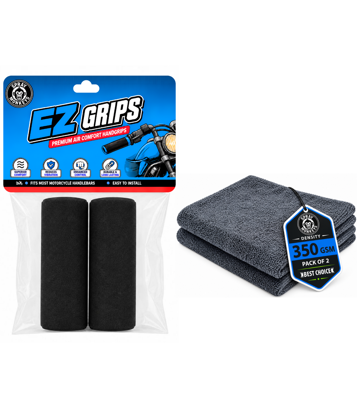 SprayMonkeys EZ Grips Comfort Bike Handle Grips, 2 Pcs 350gsm Microfiber Cloth