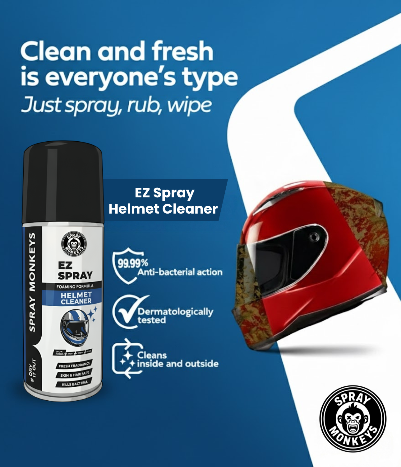 EZ Spray Helmet Cleaner with Microfiber Cloth (150 ml Spray + Cloth)