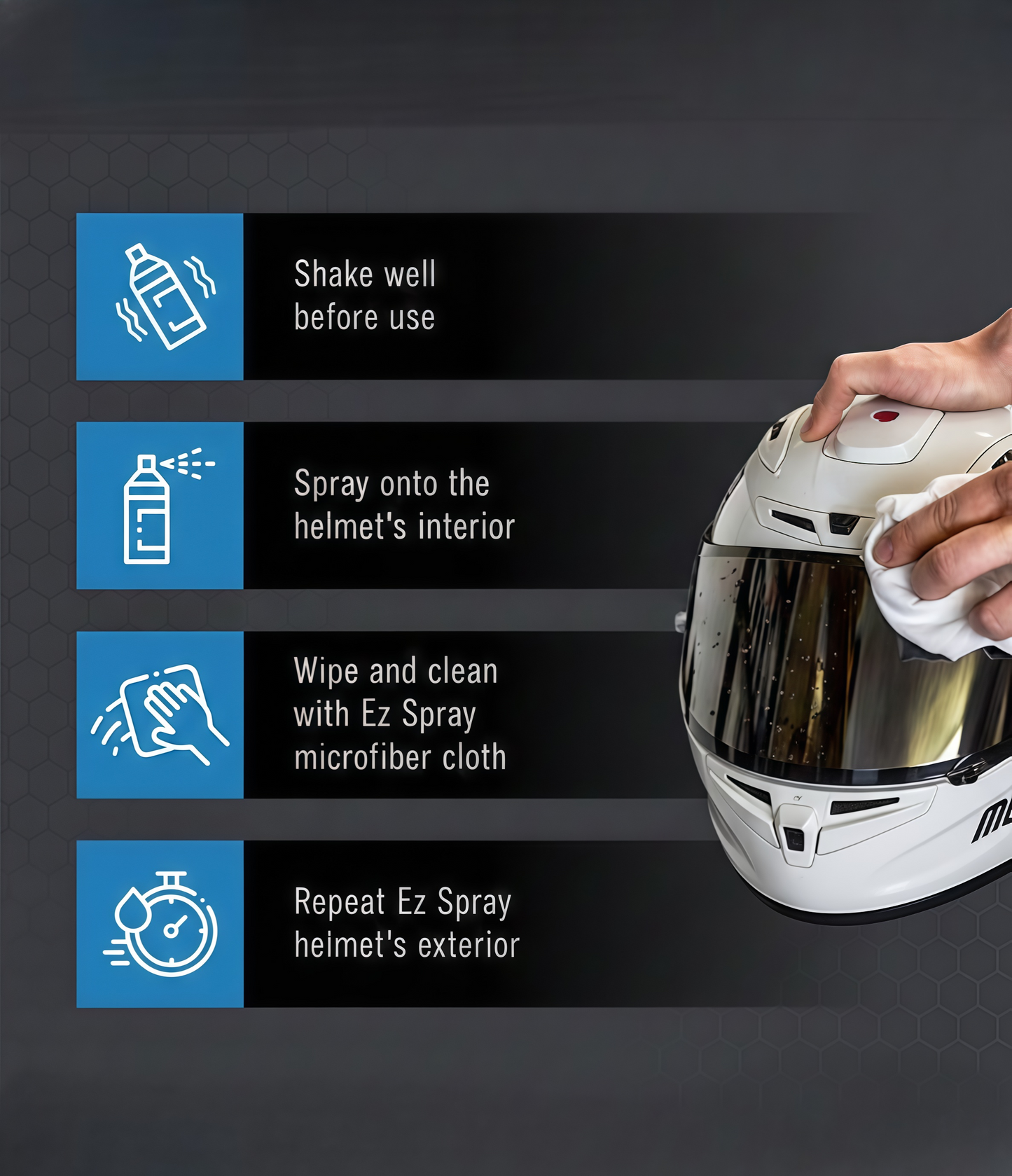 EZ Spray Helmet Cleaner with Microfiber Cloth (150 ml Spray + Cloth)