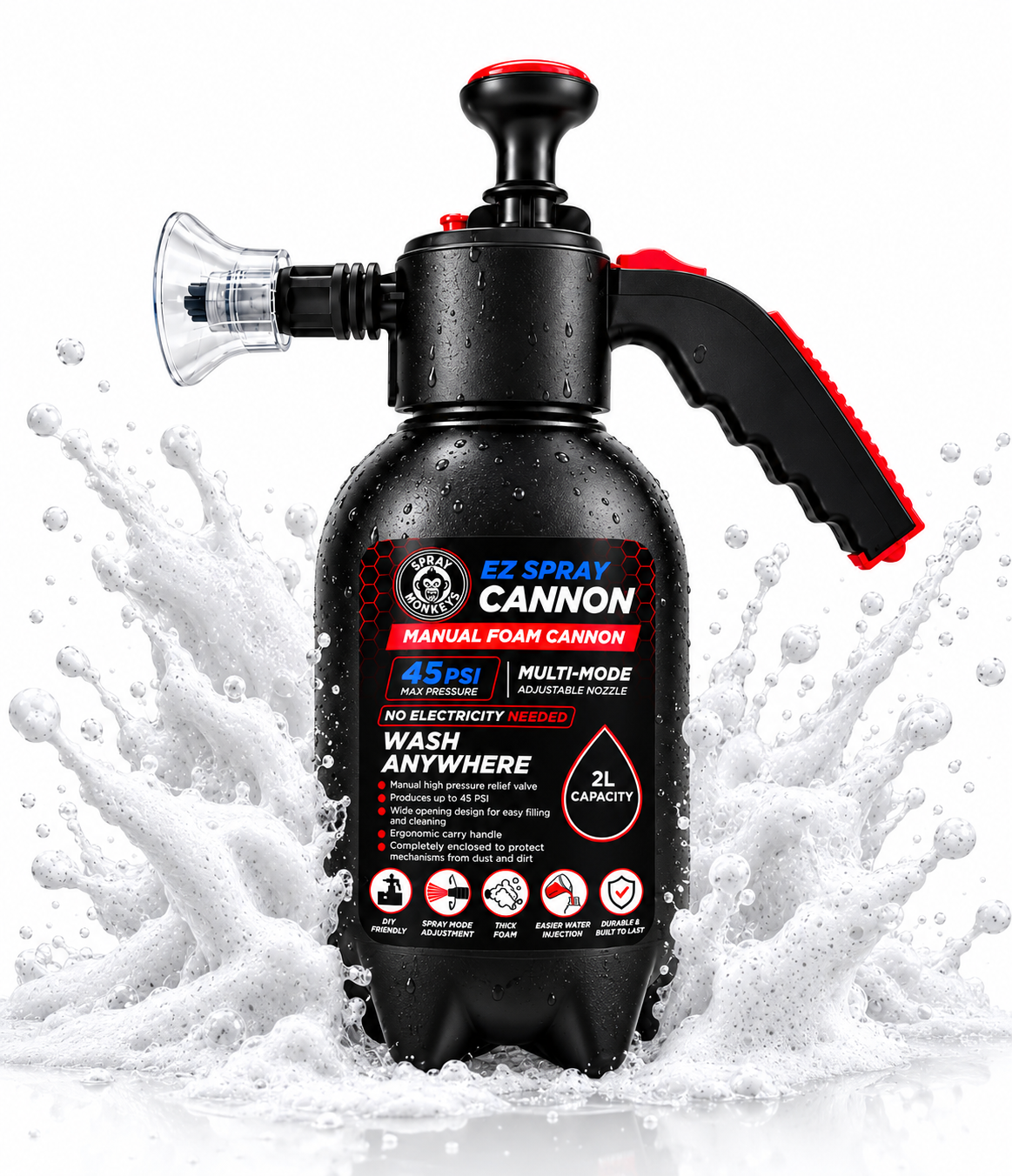 EZ Spray Foam Cannon 2L Tank Capacity for Car & Bike Washing (Onyx Black)