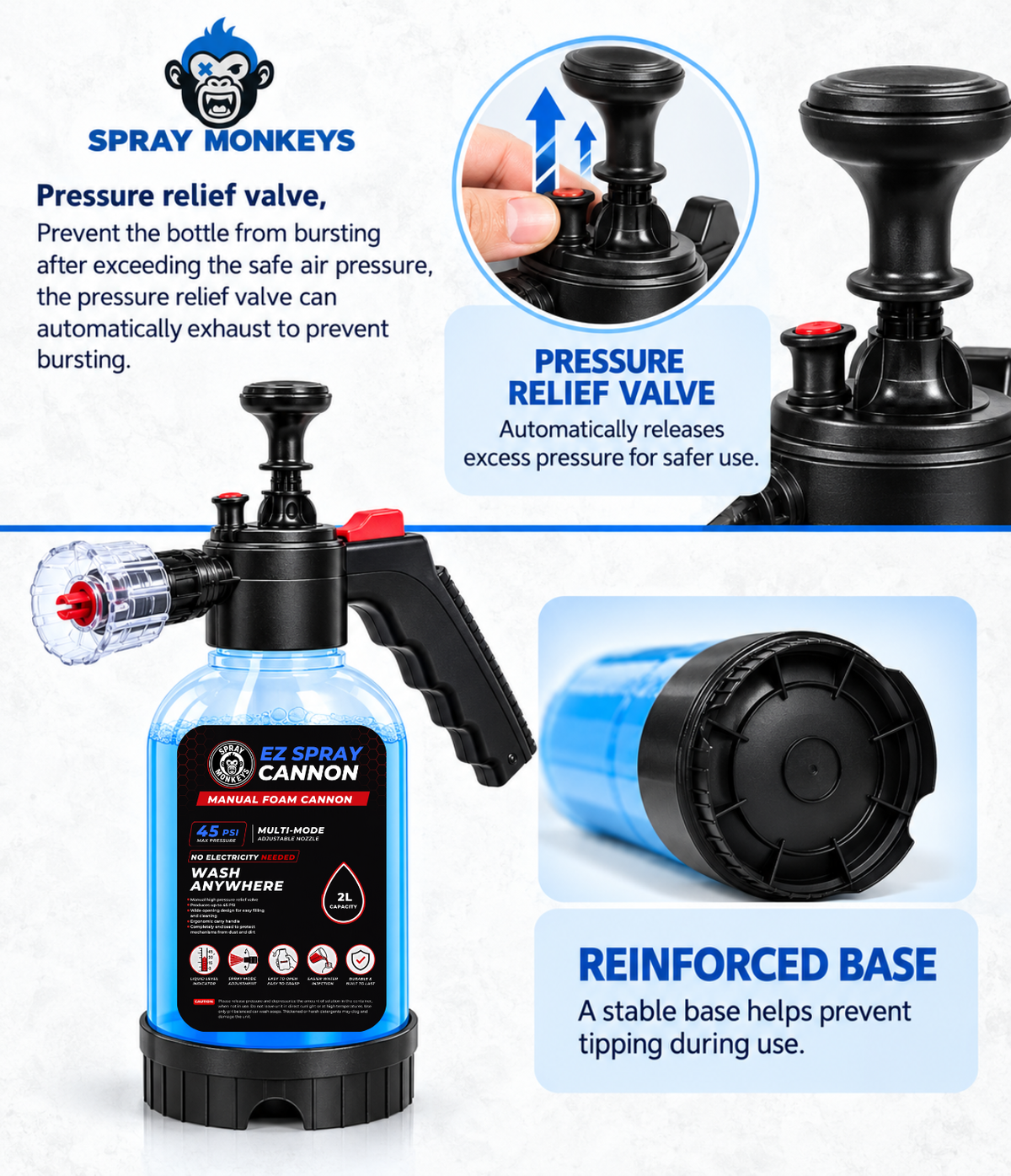 EZ Spray Foam Cannon 2L Tank Capacity for Car & Bike Washing