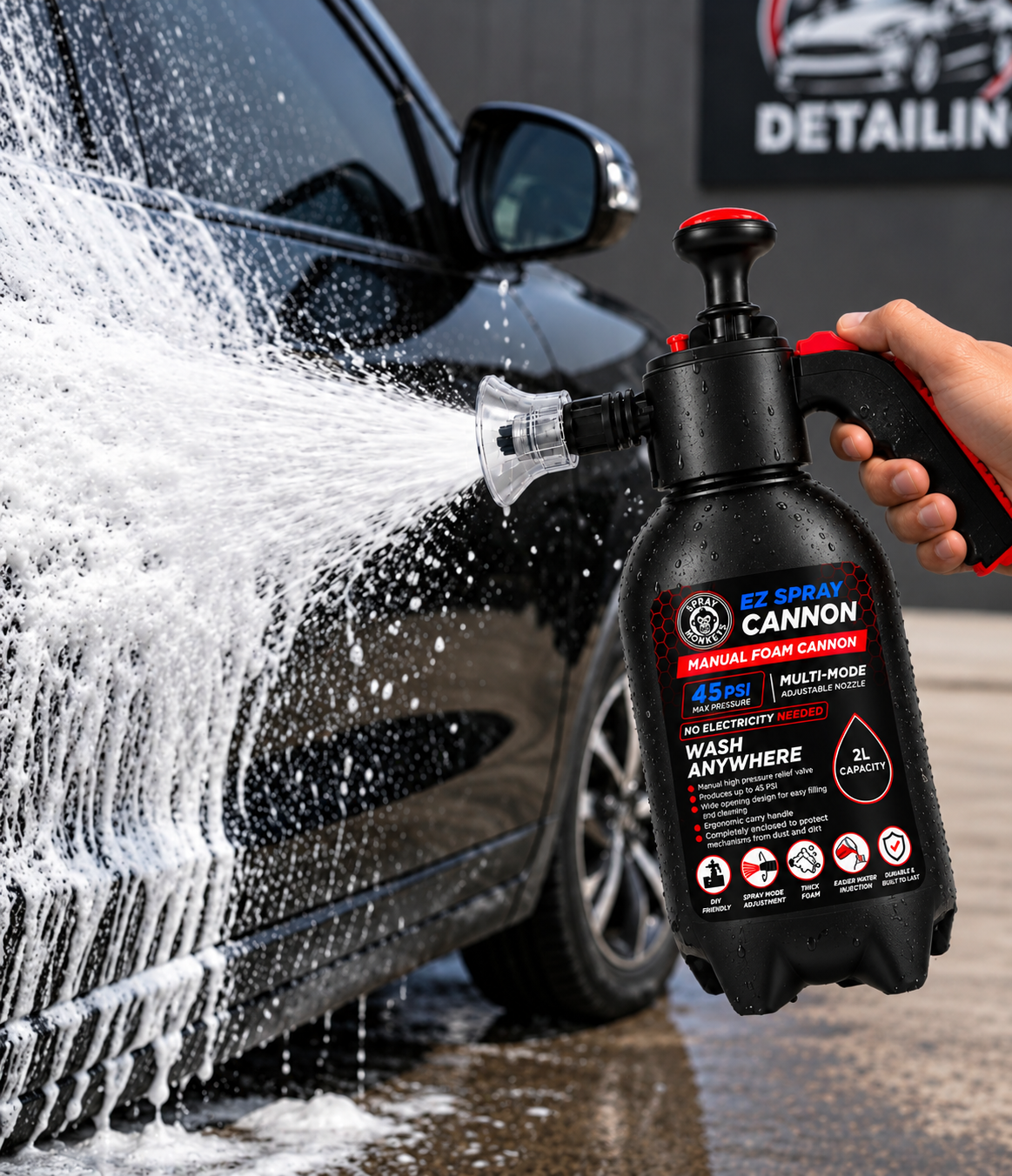 EZ Spray Foam Cannon 2L Tank Capacity for Car & Bike Washing (Onyx Black)
